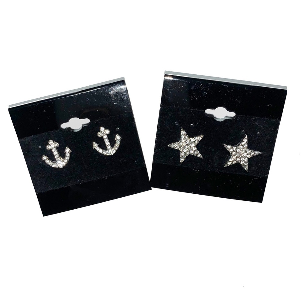 Express Silver Anchor & Star Stud Earrings - image 1